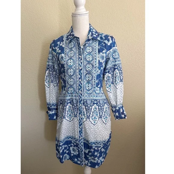 Anthropologie Printed V-Neck Buttonfront Shirtdress XS - Picture 4 of 16